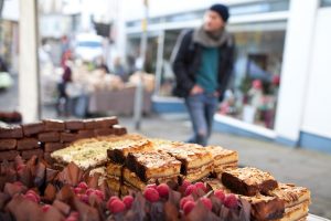 A food stall at one of the many markets in Frome, Somerset