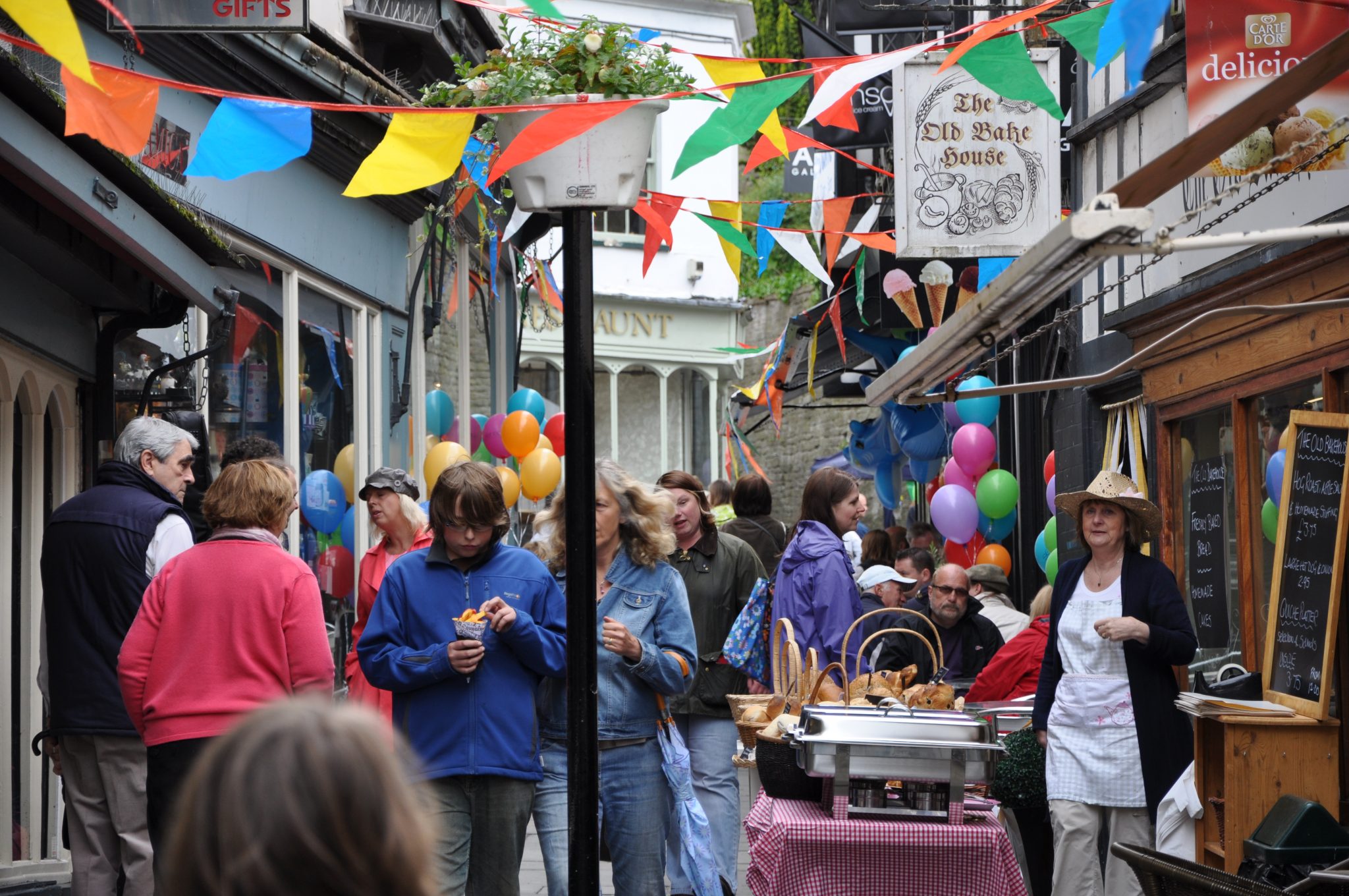 A busy market day on Cheap Street, Frome, Somerset