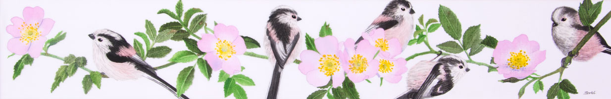 Painting of long tailed tits