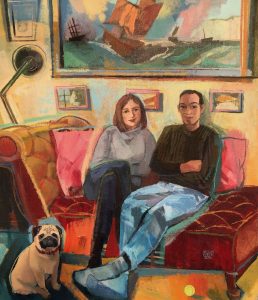 Painting: couple with dog