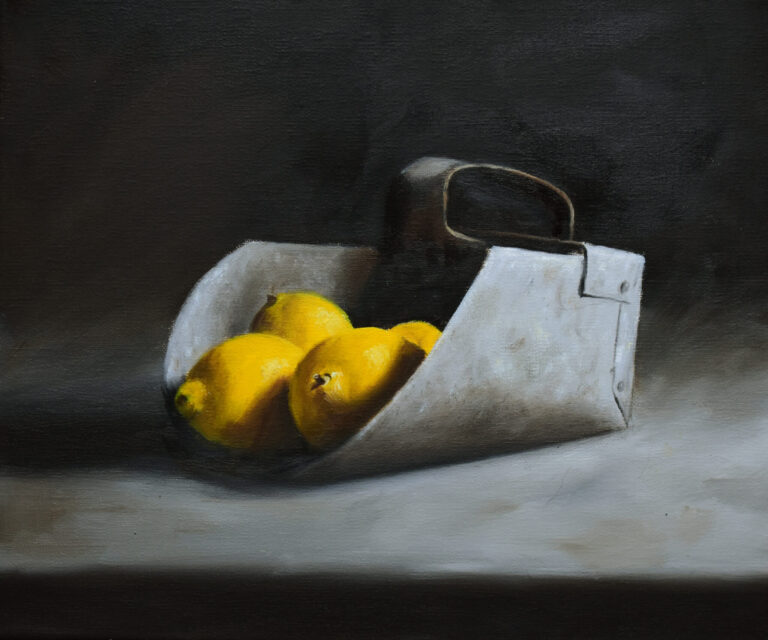 Painting 'Corn scoop with lemons' by Laurel Wade