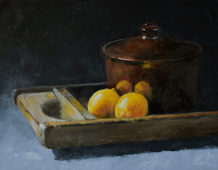 Painting 'Lemons with Pot' by Laurel Wade