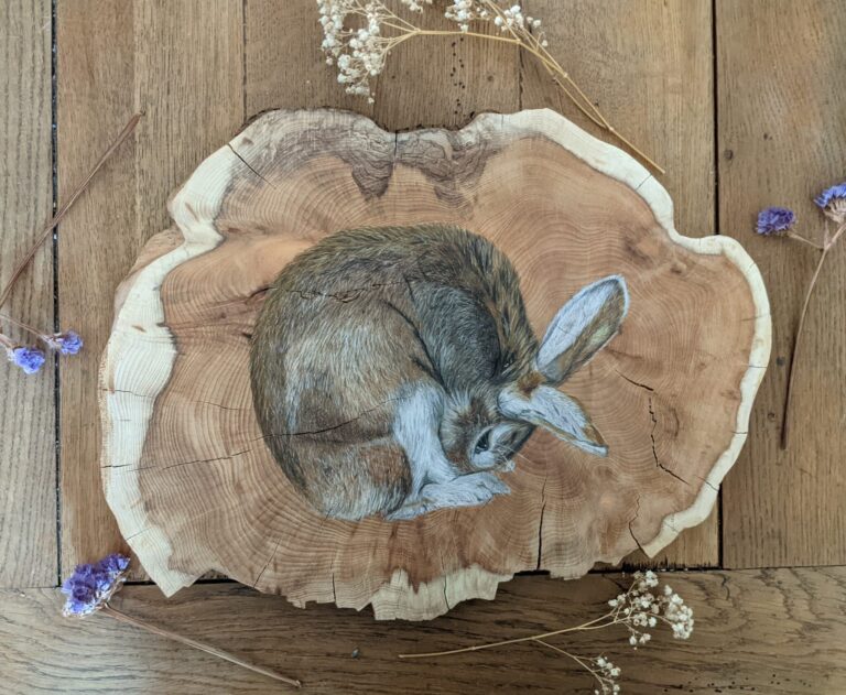 Rabbit painting on wood by Kerry Munden Starr