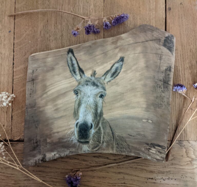 Donkey painting on wood by Kerry Munden Starr