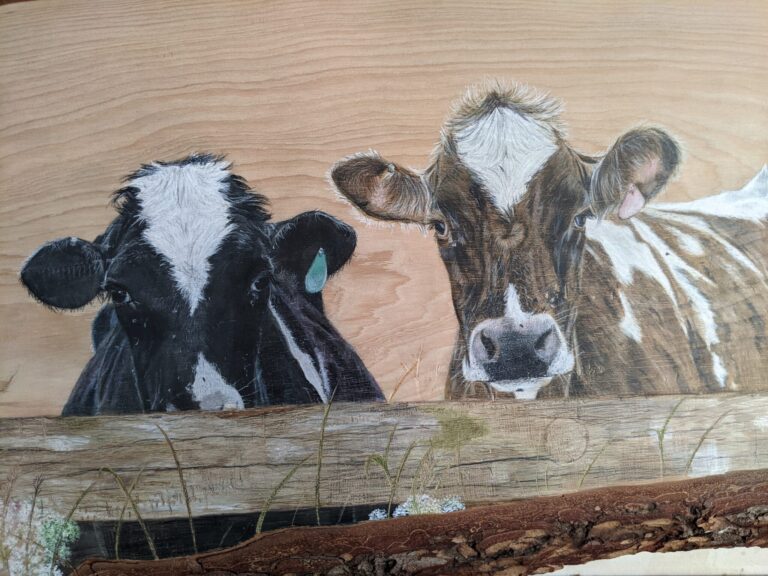 Painting of cows on wood by Kerry Munden Starr