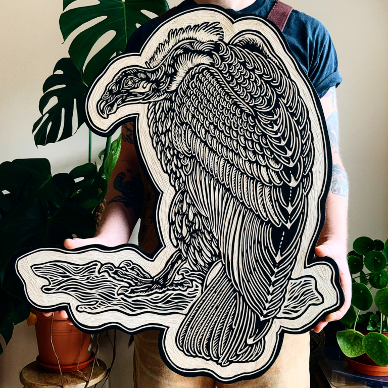 Robbie W Jones woodcuts - vulture