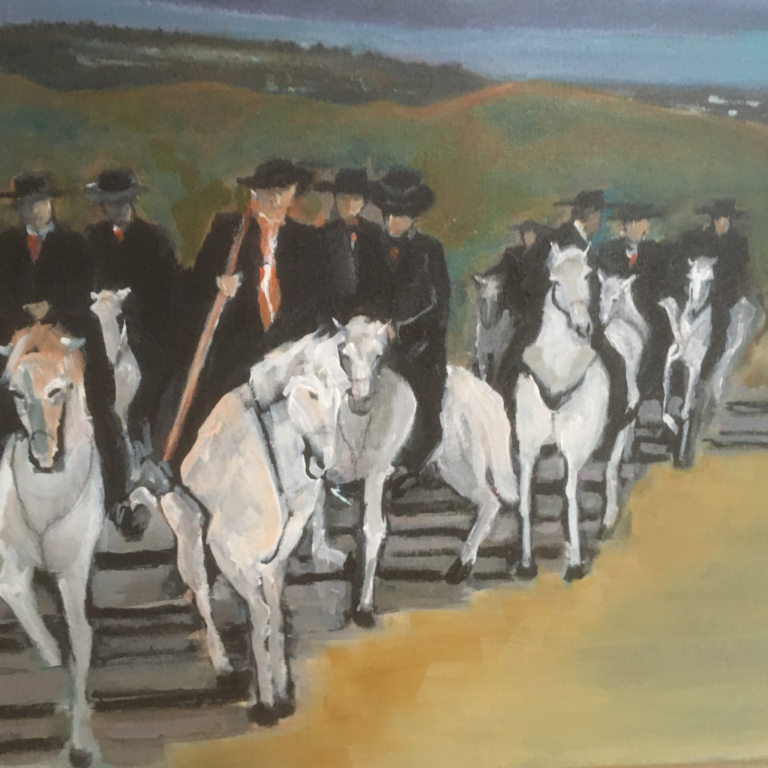 Marianne Marrs painting of men on white horses