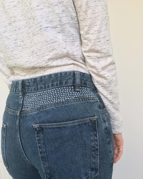 Slow Stitch Club visible mending jeans