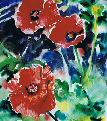 Brian Baxter painting - Red Poppies against Blue