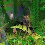 Jungle with animals and birds