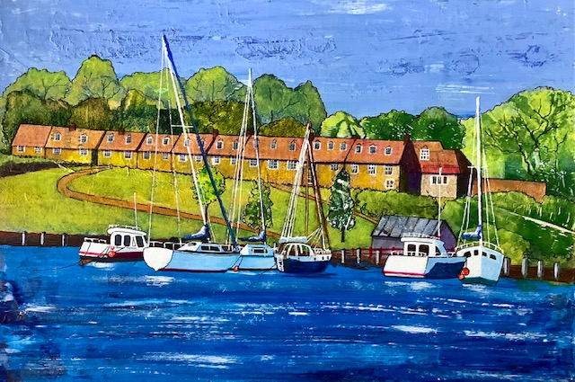 Painting of harbour by Kristin Vincent