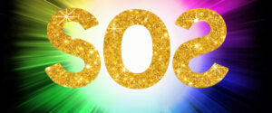 SOS glittery logo