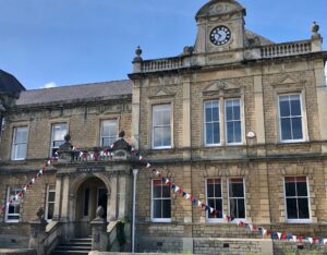 Frome Town Hall with bunting