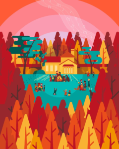 graphic of people around a campfire