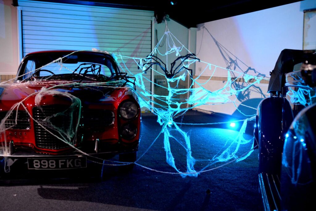 spider web over cars