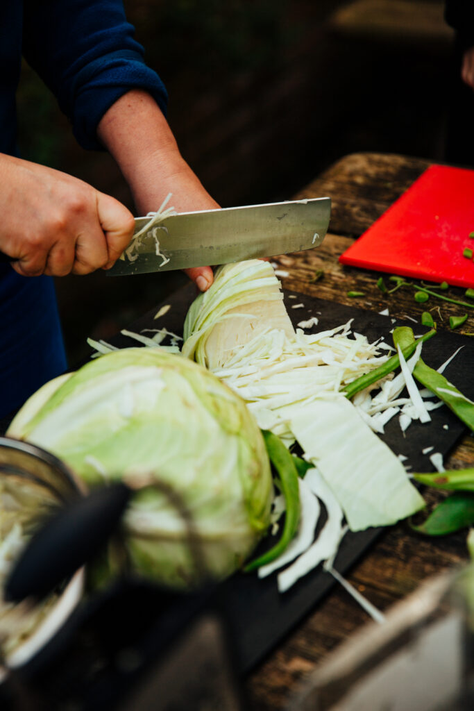 chopping cabbage