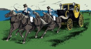 Illustration of men riding horses