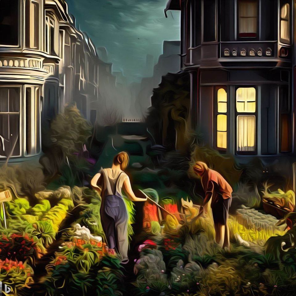 illustration of people gardening in a street