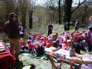 Children from St John's First School enjoying an outdoor classroom with sculptor, Anthony Rogers, 19th April 2013. 