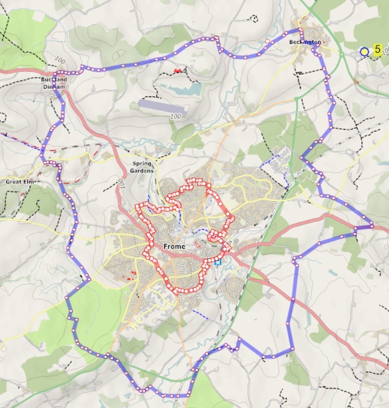 Map showing the Frome Walking Wheel