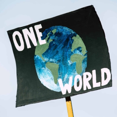 Placard with the words 