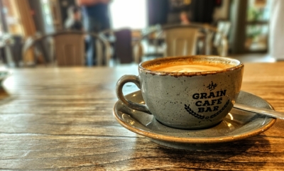 cup of coffee in the Cheese and Grain Cafe Bar